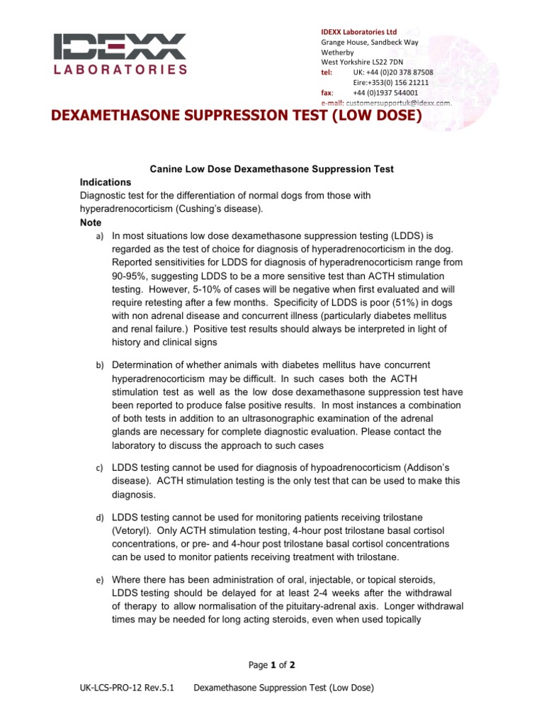 Low Dose Dexamethasone Suppression Test Protocol PDF PDF Endocrine