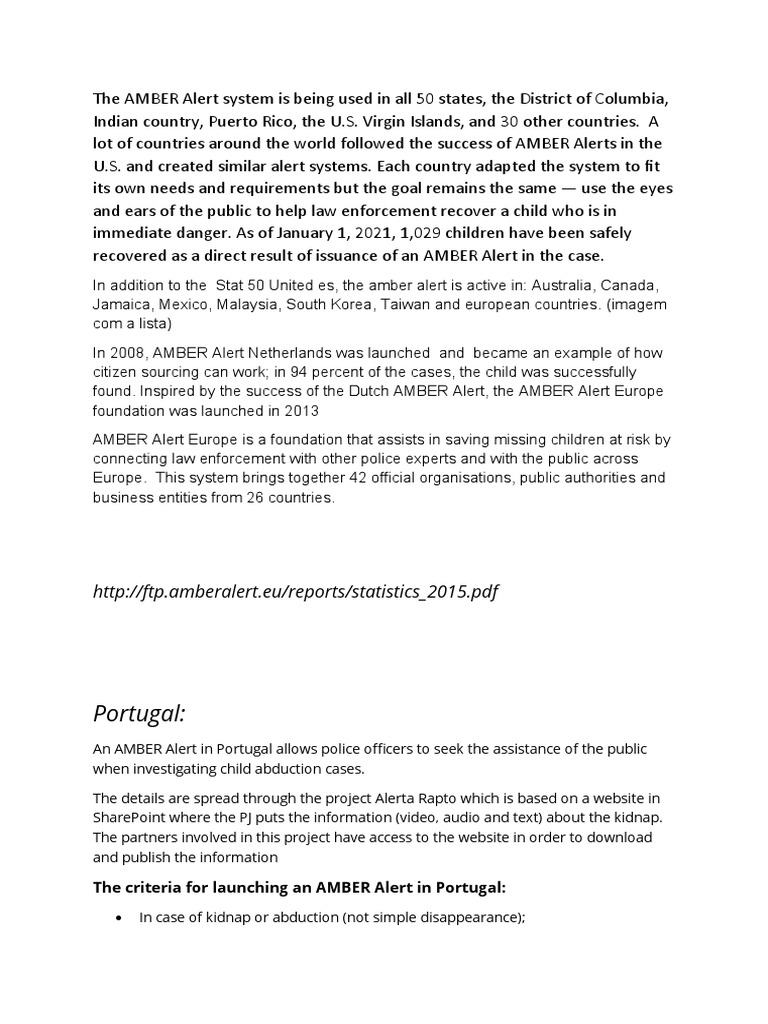 Overview of AMBER Alert Systems Worldwide | PDF | Crimes | Crime & Violence