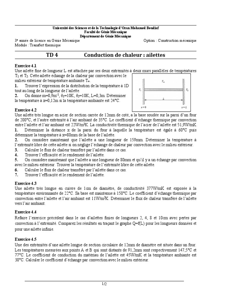 Fiche td4 Correction 5 | PDF | Transfert thermique | Conduction thermique