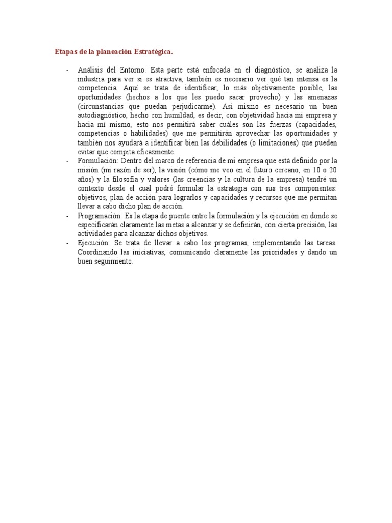 Etapas de La Planeación Estratégica | PDF
