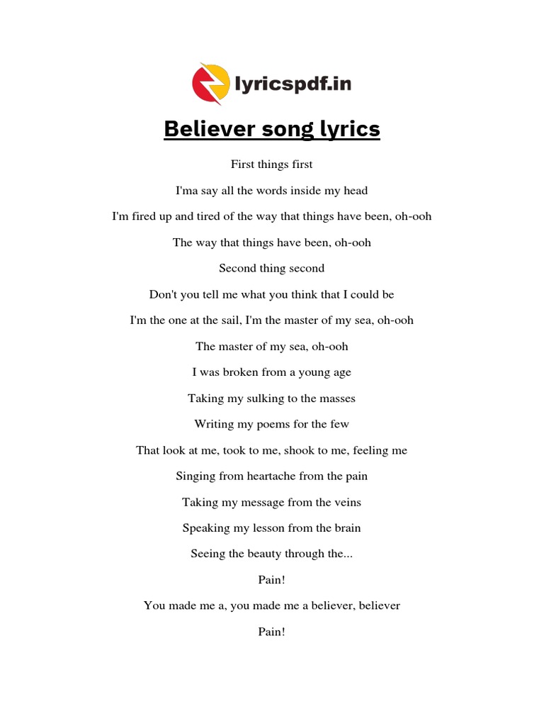 Beliver Lyrics PDF | PDF