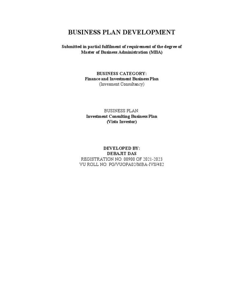 Investment Consulting Business Plan PDF Investing Investment