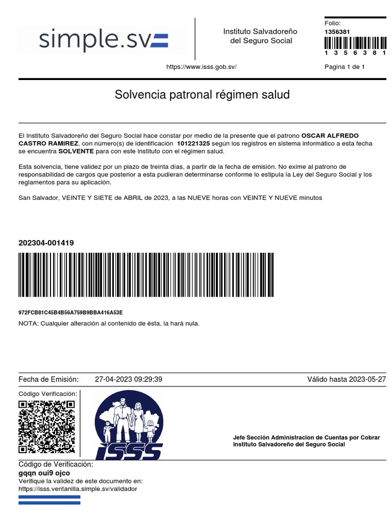 Isss Isss Solicitud de Solvencia Patronal de Regimen Salud 1356381 PDF ...