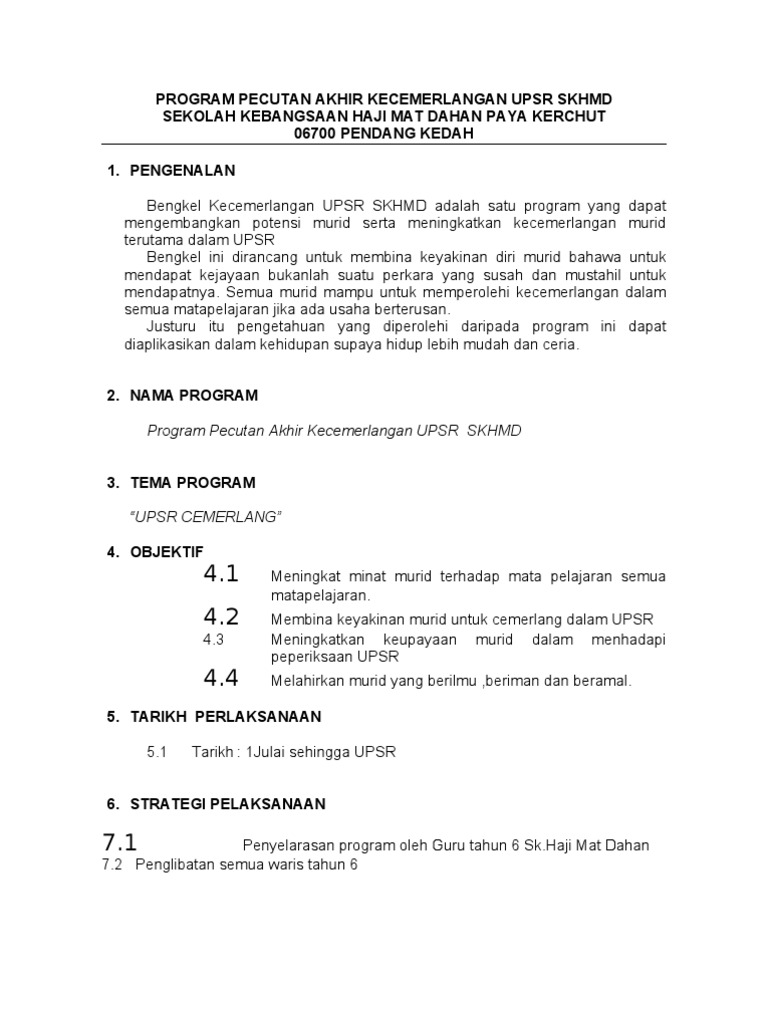 Contoh Kertas Kerja Program Motivasi / Kertas Kerja Program 