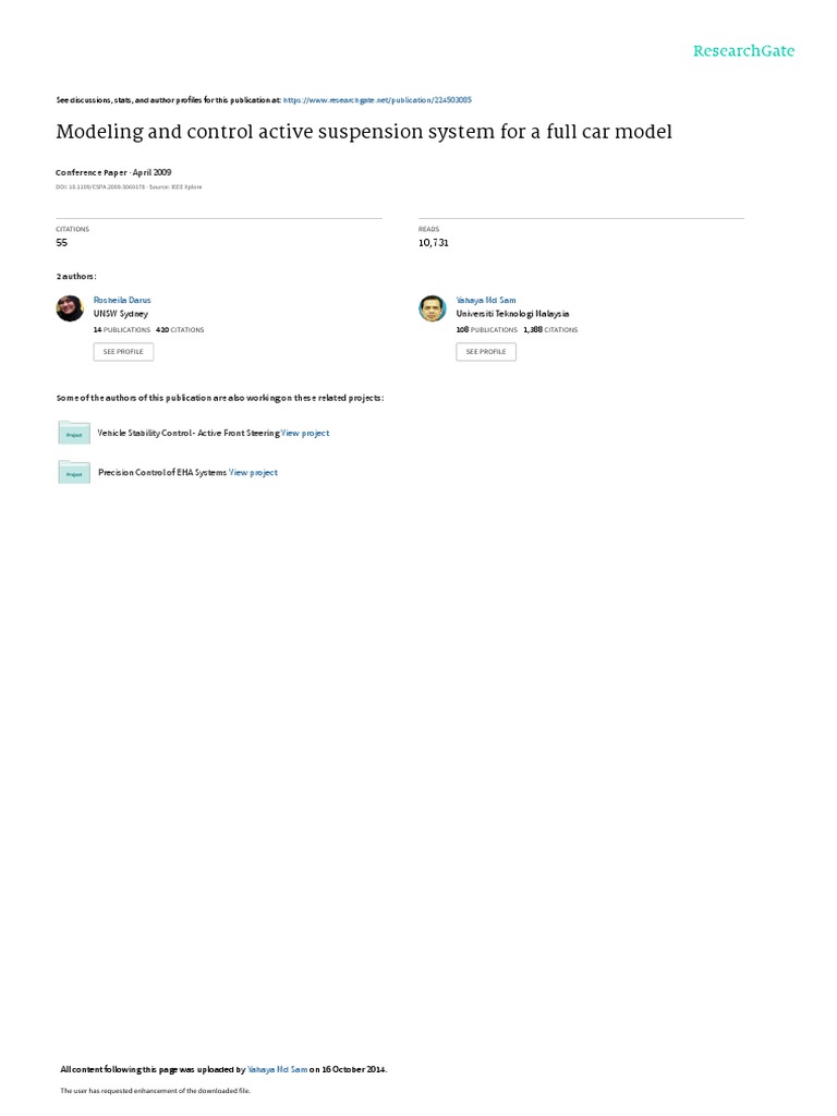 Modeling and Control Active Suspension System For A Full Car Model PDF Control Theory
