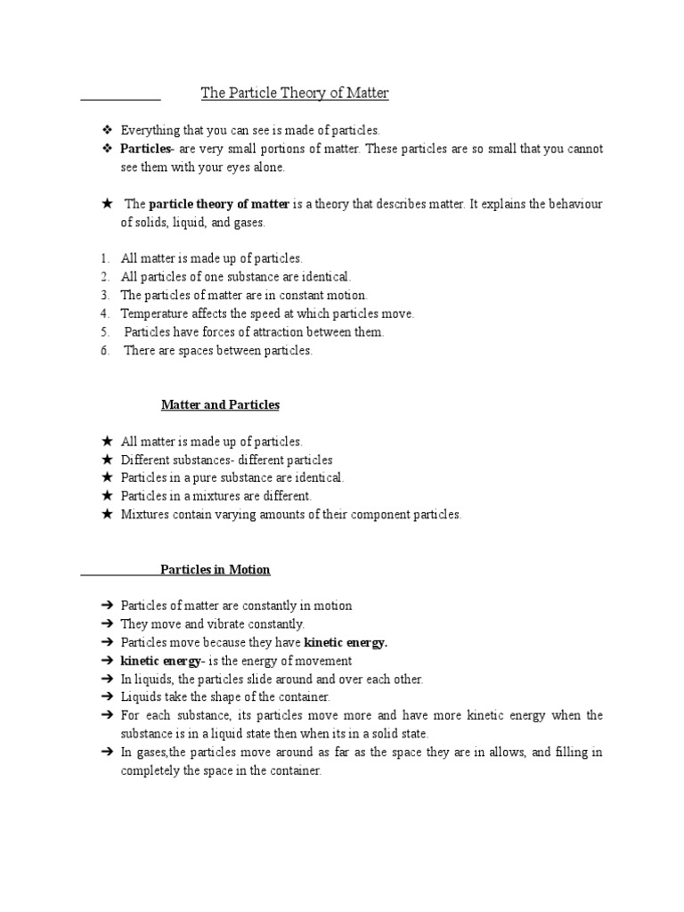 The Particle Theory of Matter Notes | PDF | Self-Improvement | Science ...