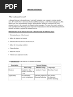 Demand Forecasting: Determination of The Demand Forecasts Is Done Through The Following Steps