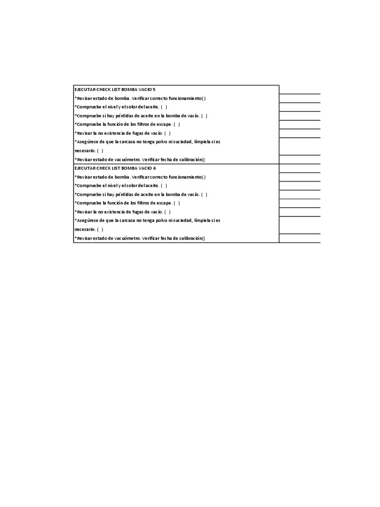 Checklist para Bomba de Vacío | PDF | Tecnología