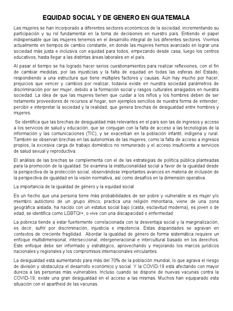Equidad Social y de Genero en Guatemala | PDF
