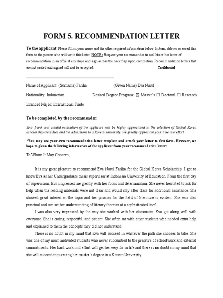 MEXT Scholarship Recommendation Form | PDF