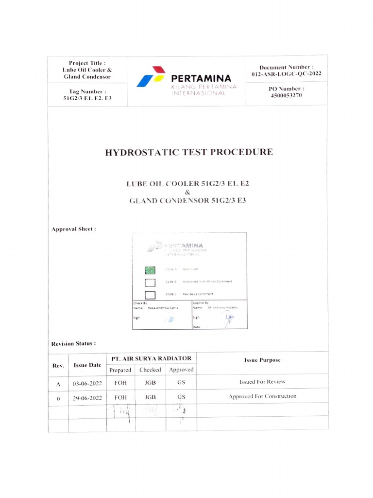 Hydrotest Procedure PDF Calibration Pressure Measurement