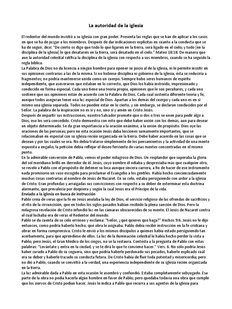 La autoridad de la iglesia y su poder | PDF | Pablo el apóstol | Jesús
