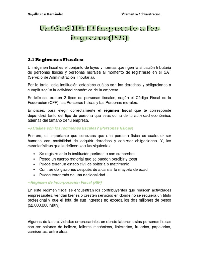 Regímenes Fiscales y el ISR en México | PDF | Impuesto sobre la renta ...