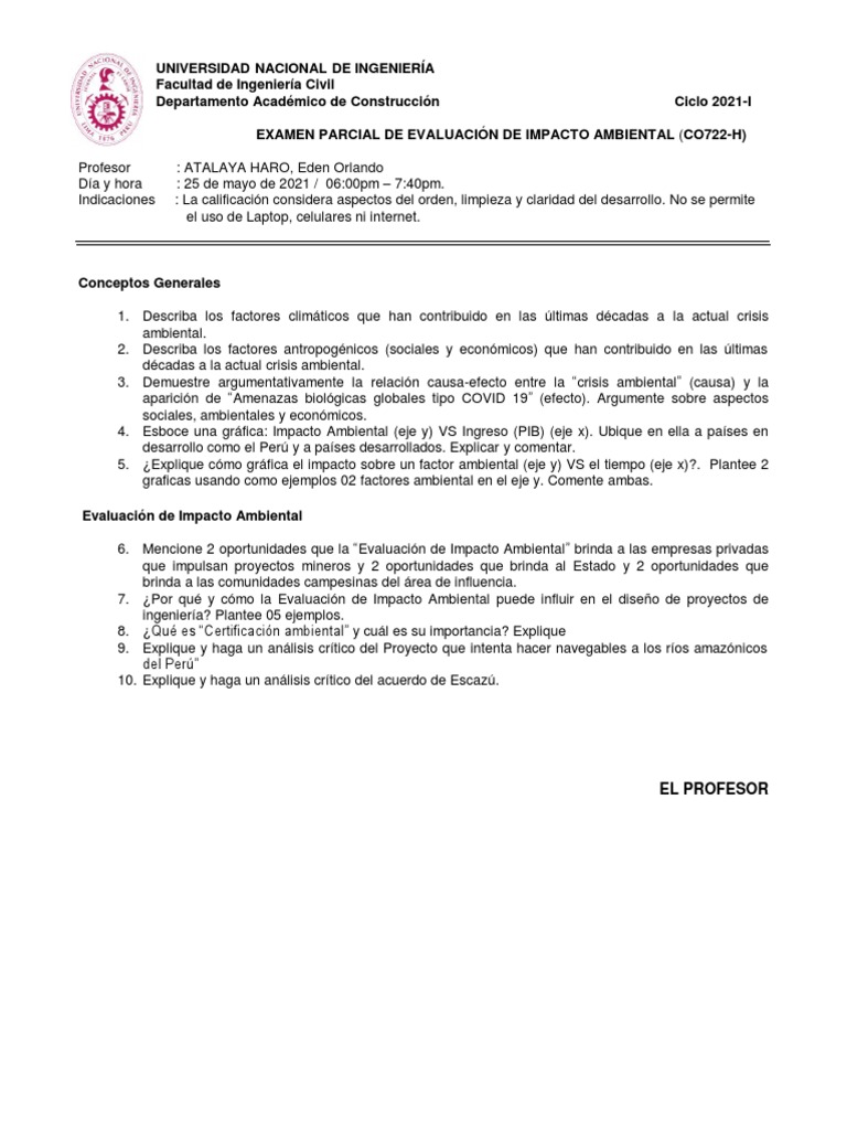 Examen de Evaluación de Impacto Ambiental | PDF | Tecnología