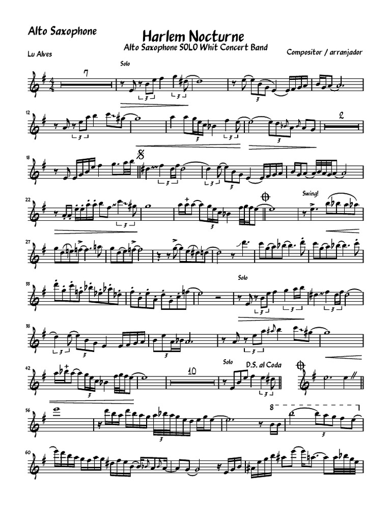 Harlem Nocturne - Sax Alto Lu-Alto_Saxophone | PDF | Saxophone | Alto ...