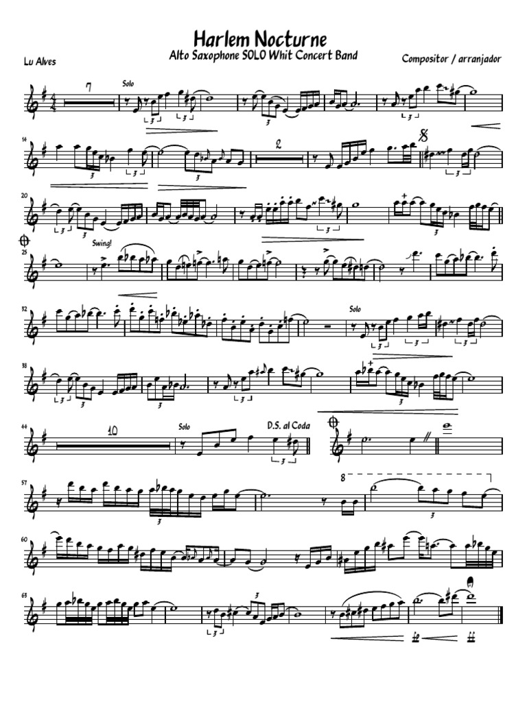 Harlem Nocturne - Sax Alto Lu | PDF | Saxophone | Music Production