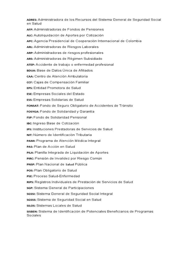Siglas del Sistema de Seguridad Social | PDF | Negocios