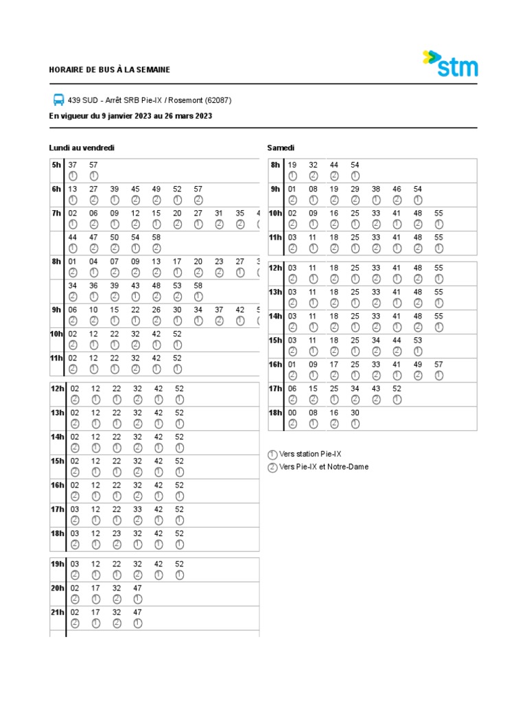 Horaire Bus 439 Sud (Jan-Mars 2023) | PDF