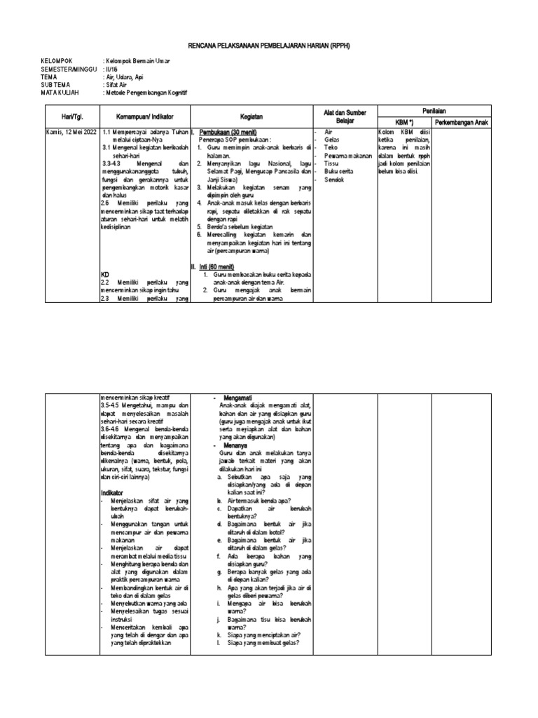 Format RPPH Kogintif | PDF | Karier & Perkembangan