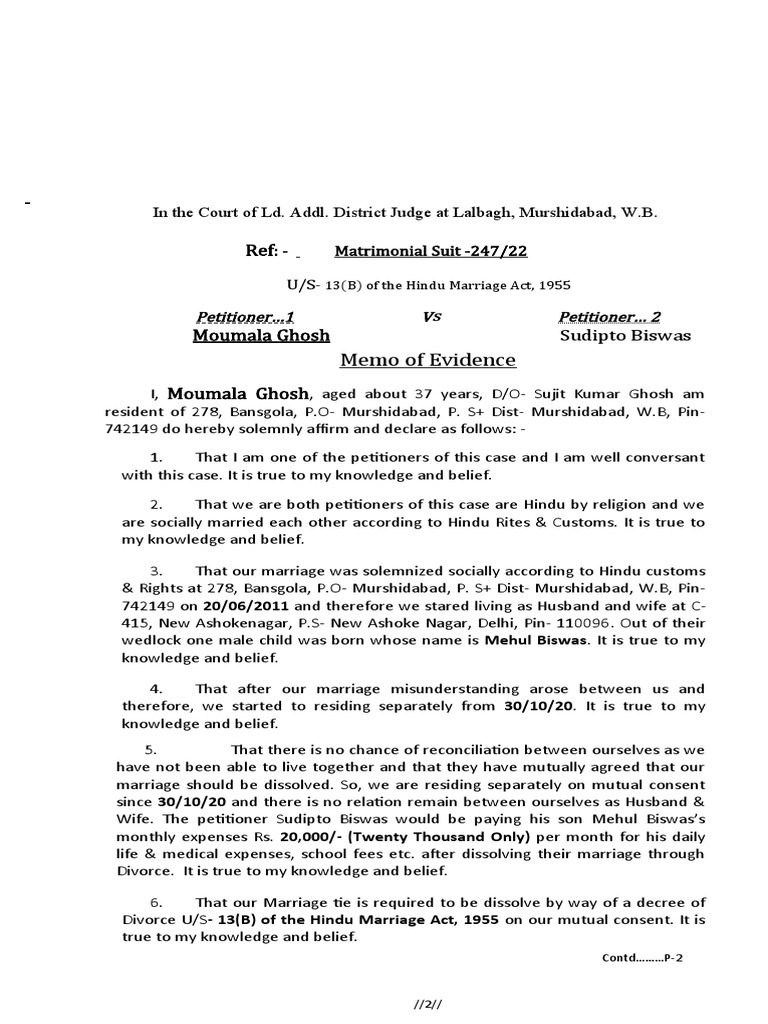 Divorce Petition Summary | PDF | Divorce | Marriage