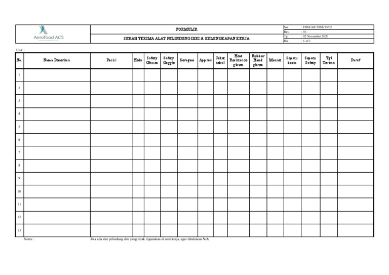 Form Serah Terima APD | PDF
