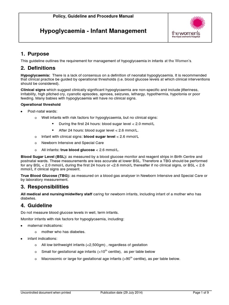 Infant Hypoglycaemia Guidelines | PDF | Hypoglycemia | Causes Of Death