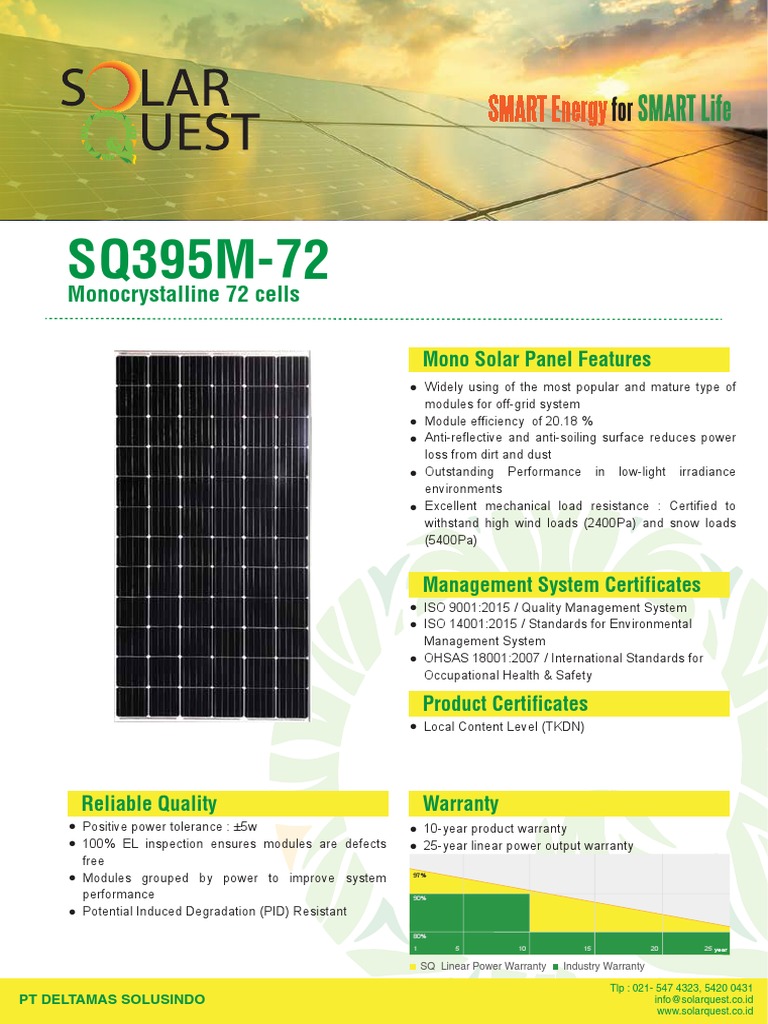 Monocrystalline Solar Panel SQ395M Specs | PDF | Solar Panel ...
