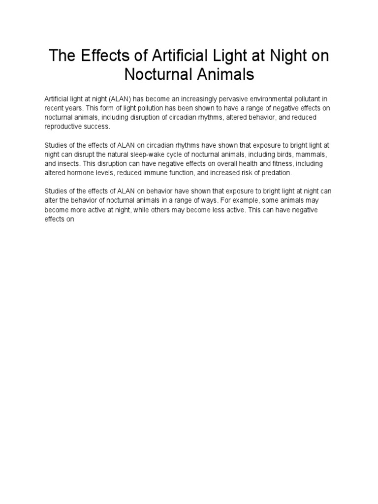 The Effects of Artificial Light at Night On Nocturnal Animals PDF