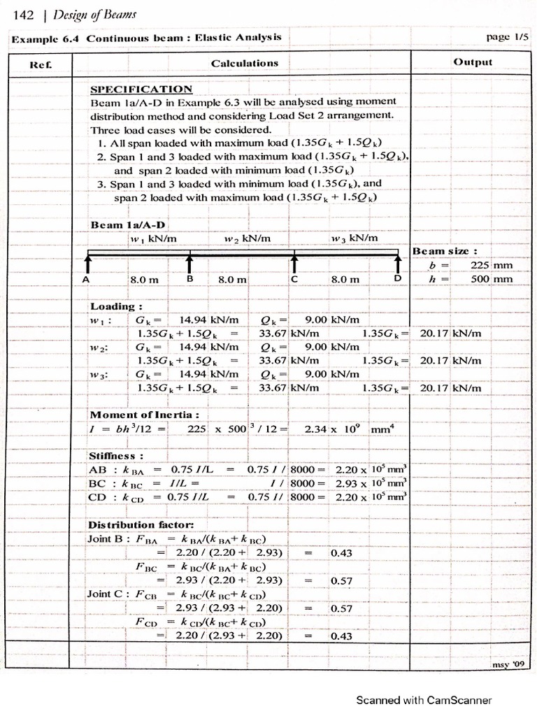 Ex. 6.4 - Elastic Analysis Cont Beam | PDF