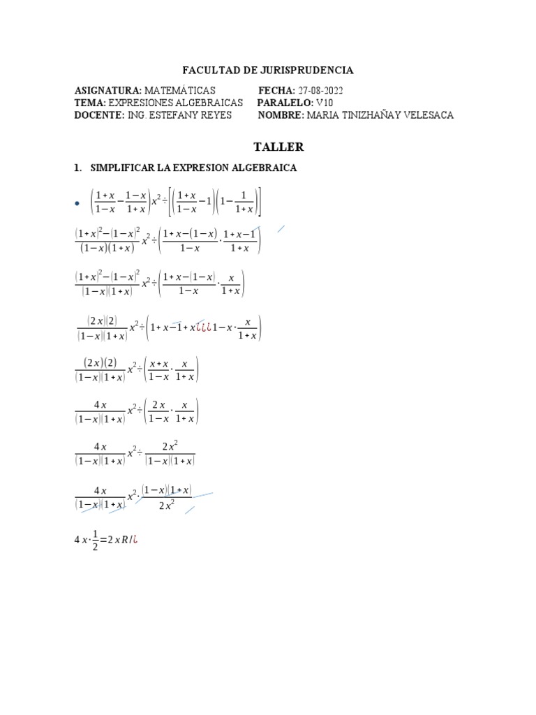 Simplificar Expresion Algebraica Pdf