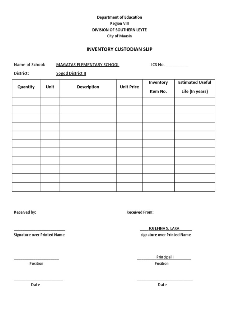 Inventory Custodian Slip PDF
