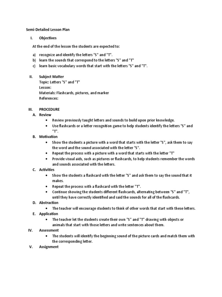 Kindergarten Lesson Plan: Letters S & T | PDF | Language Arts ...