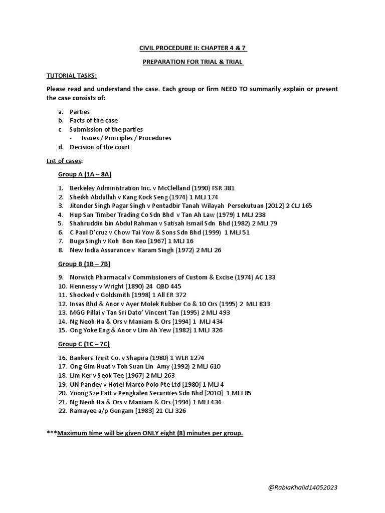 Tutorial CPII Chapter 4 & 7 - Preparation for Trial & Trial | PDF