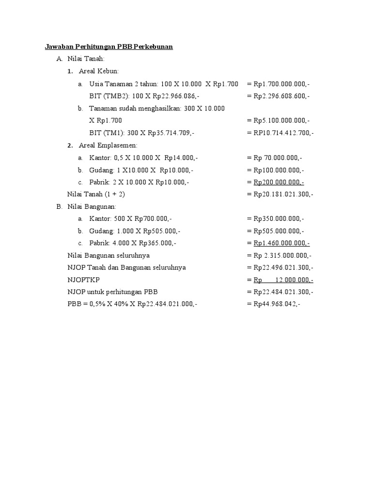 Jawaban Perhitungan PBB | PDF