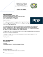 Notice of Award for Construction Supplies Contract