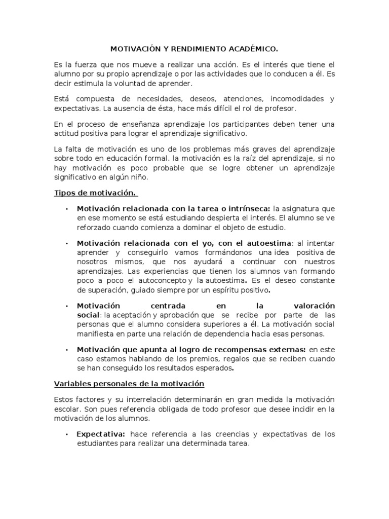 Motivación y su Impacto en el Rendimiento Académico | PDF | Motivación ...