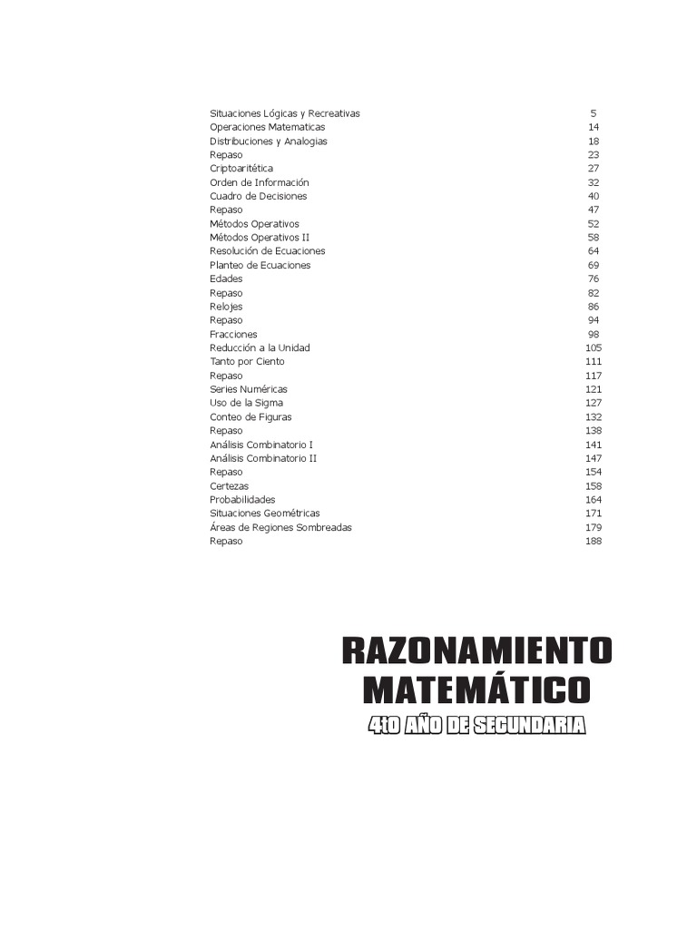 Razonamiento Matemático: 4T0 Año de Secundaria | PDF | Integral ...