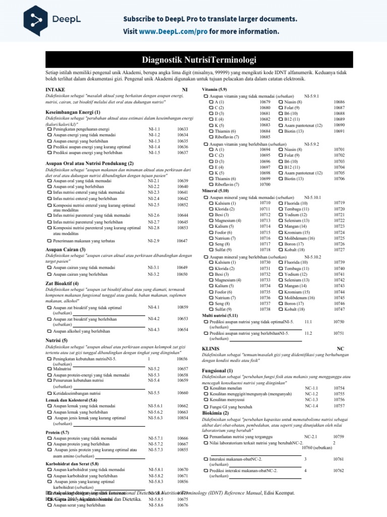 Kode IDNT untuk Diagnostik Gizi | PDF