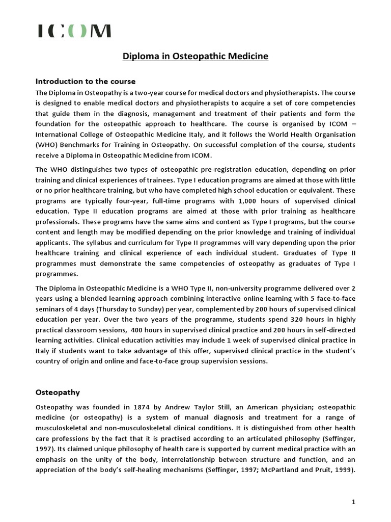 Diploma in Osteopathic Medicine Overview | PDF | Medicine | Health Care