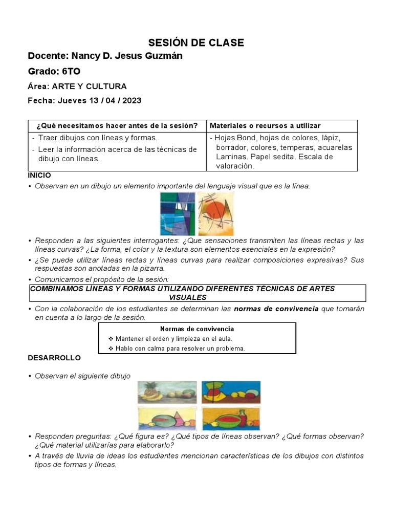 Sesion de Clases Arte y Cultura | Descargar gratis PDF | Dibujo | Lápiz