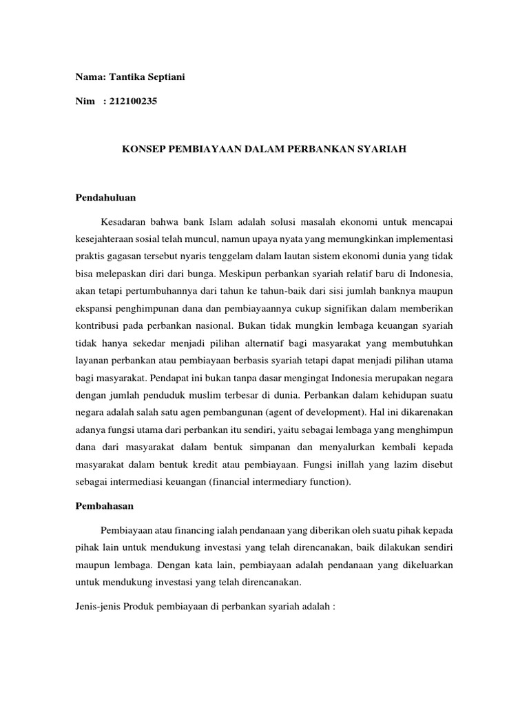 Konsep Pembiayaan Dalam Perbankan Syariah PDF PDF