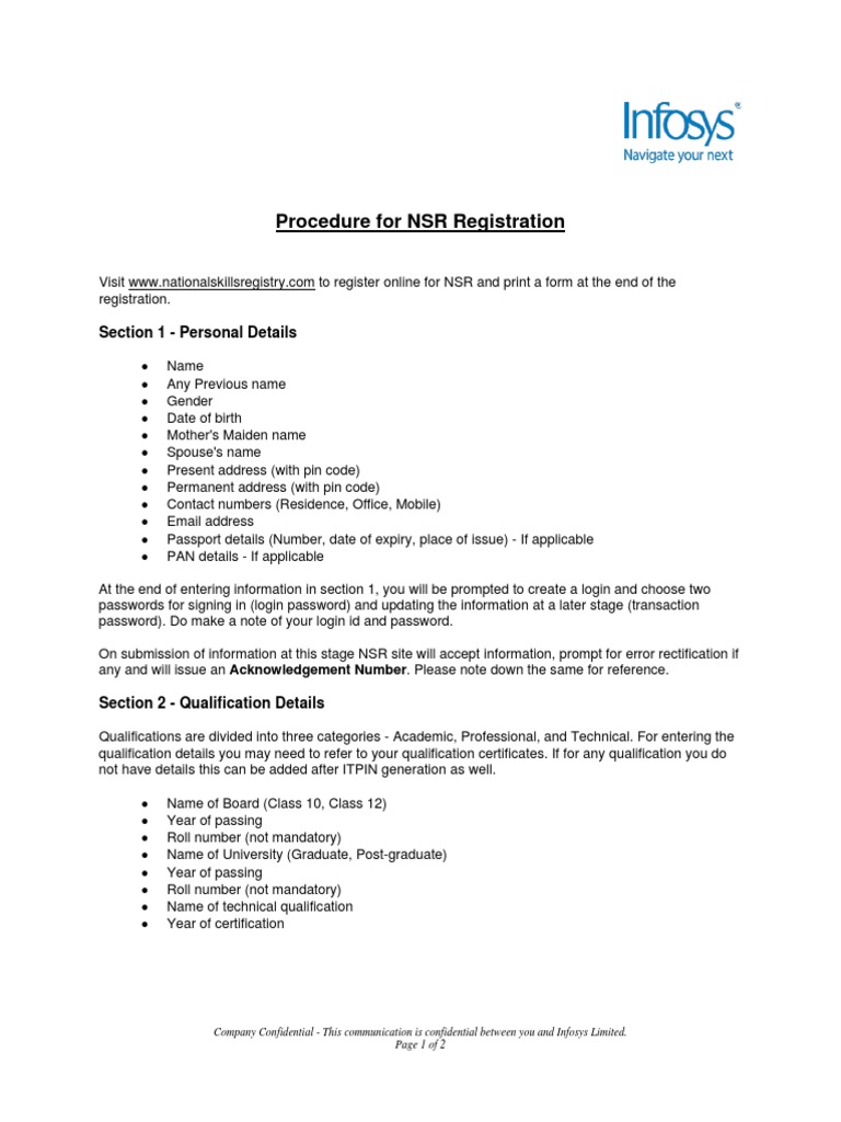 NSR Registration Procedure for Infosys | PDF | Point Of Sale | Personal ...