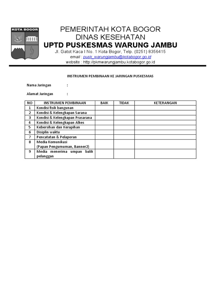 Instrumen Pembinaan Puskesmas Bogor | PDF