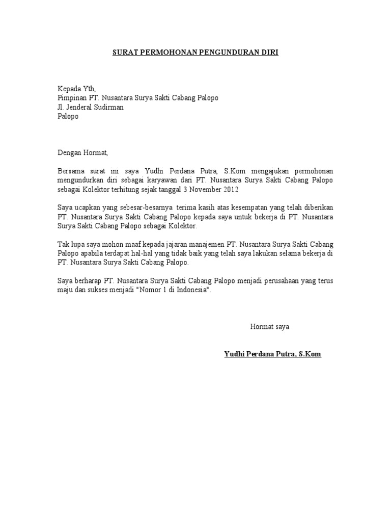 Surat Permohonan Pengunduran Diri | PDF