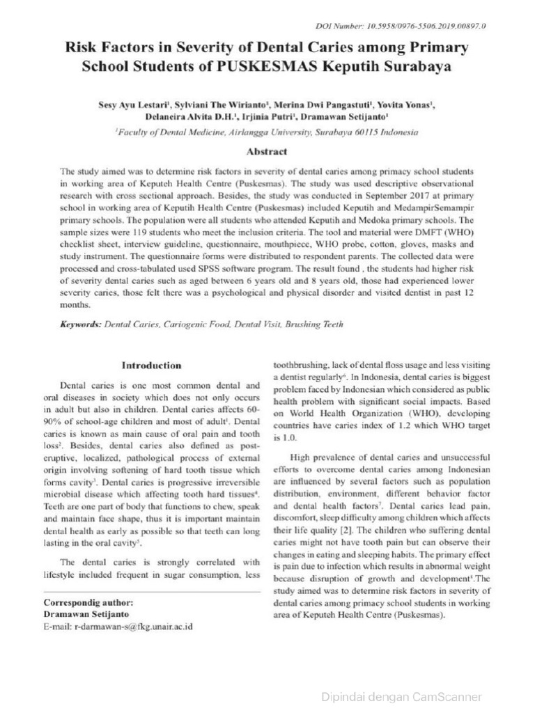 Risk Factors in Severity of Dental Carie PDF