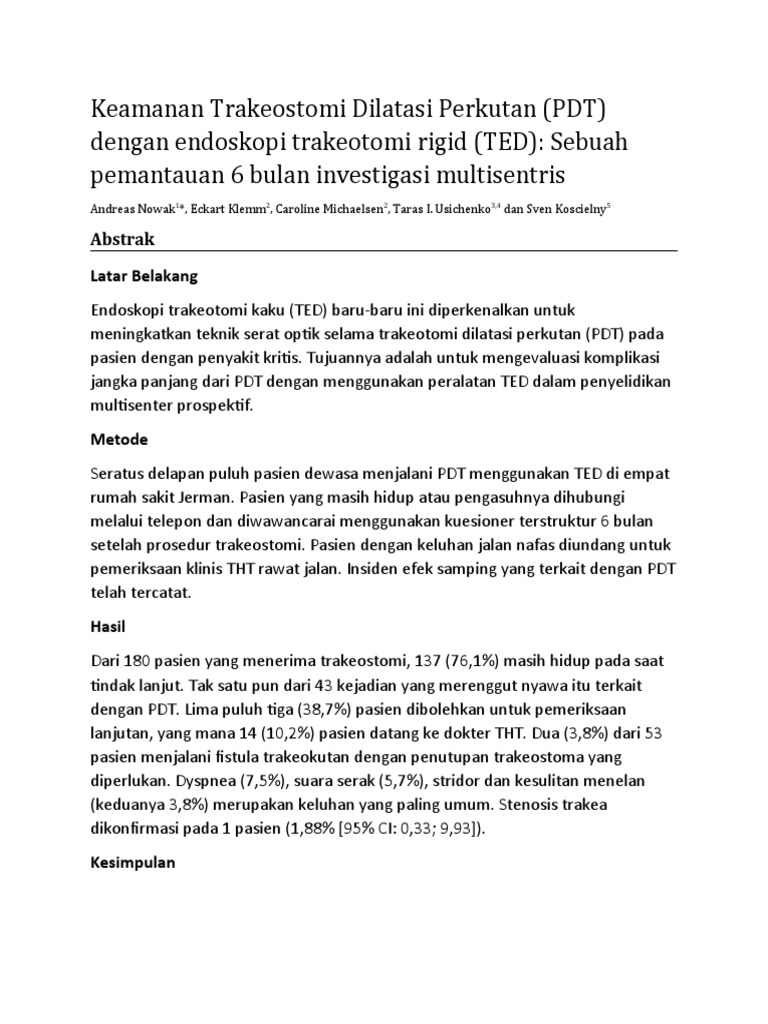 Keamanan Trakeostomi Dilatasi Perkutan | PDF