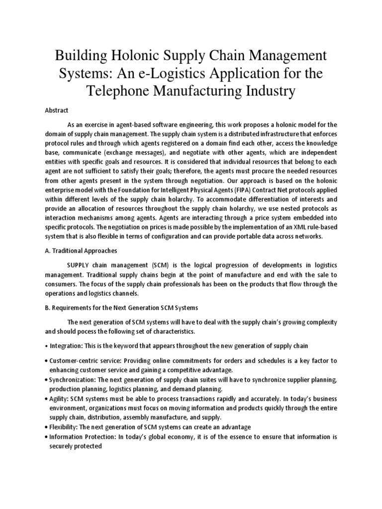Building Holonic Supply Chain Management PDF Supply Chain Supply