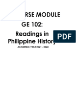 GE 102: Readings in Philippine History Course Module: ACADEMIC YEAR 2021 - 2022