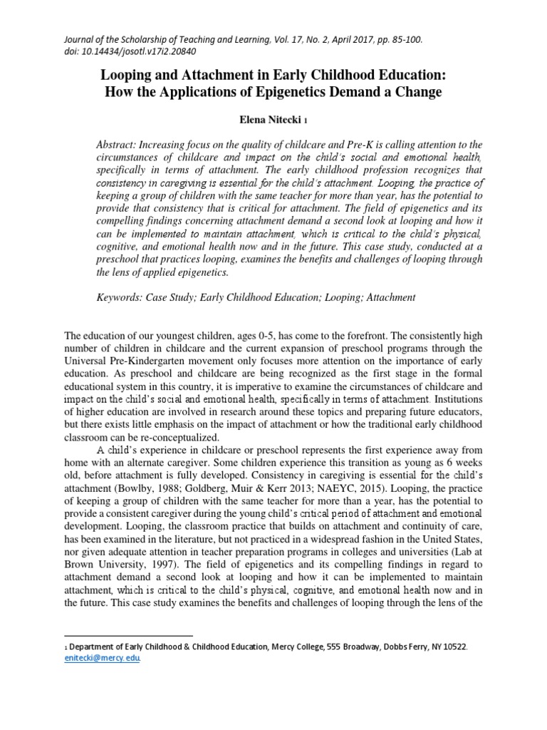 Looping and Attachment in Early Childhood Education How The