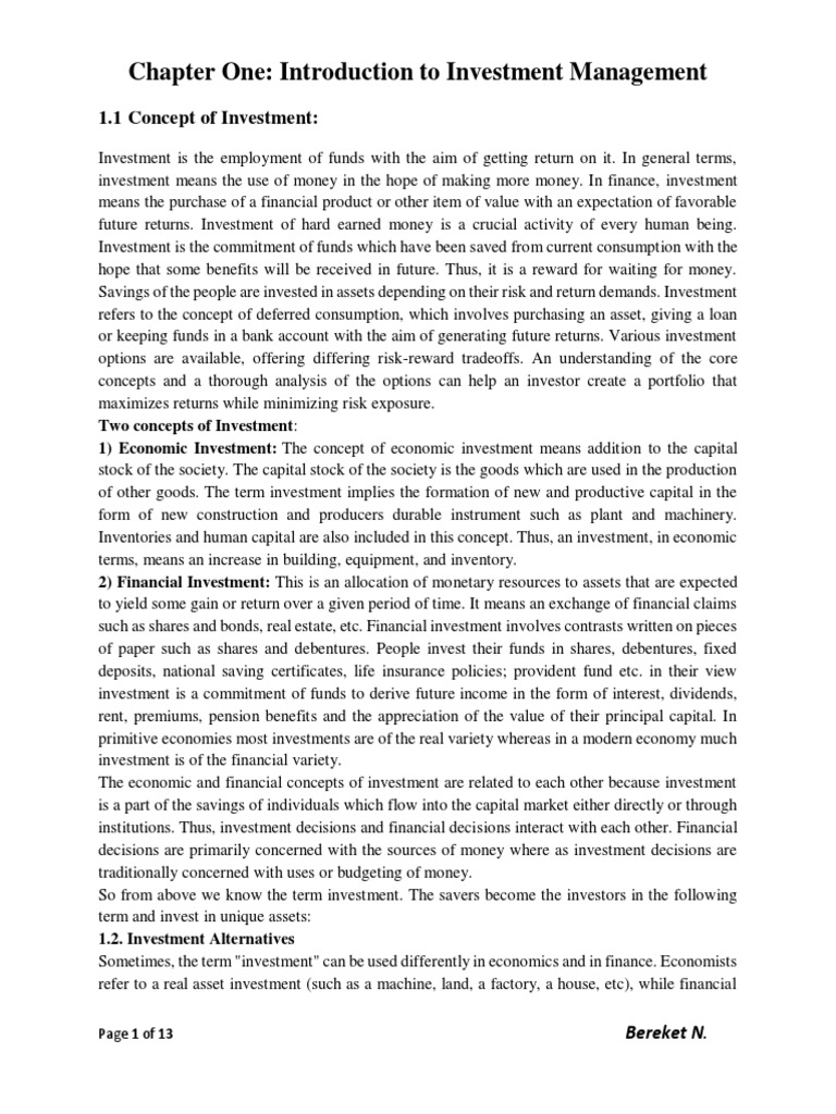 Investment MGMT CH1 PDF Investing Repurchase Agreement